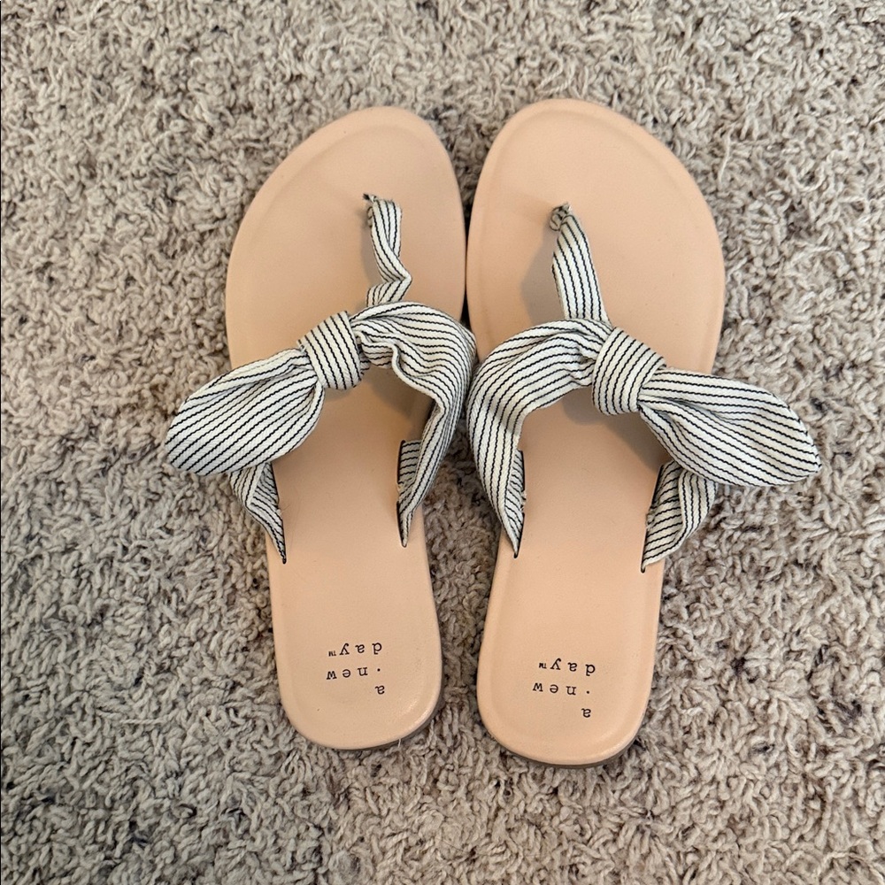a new day Black and White Striped Bow Sandals